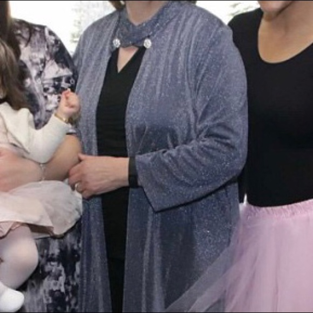 Two Piece Sparkly Gray Jacket over Black Dress - Picture 6 of 6